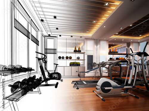 abstract sketch design of interior fitness room