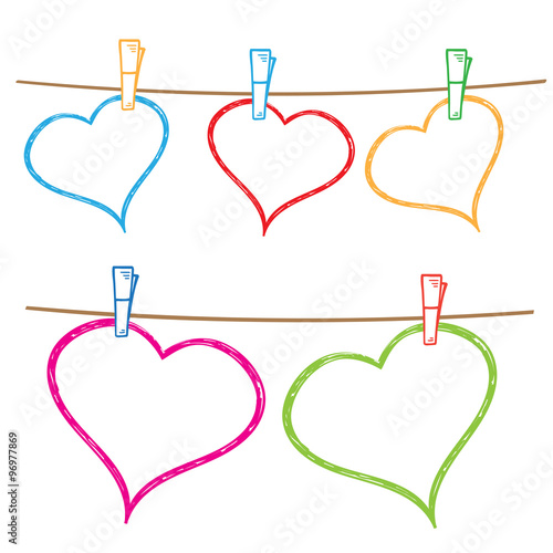 Vector doodle frames for text or photo, hanging on clothesline.