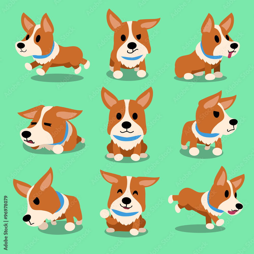 Cartoon character corgi dog poses