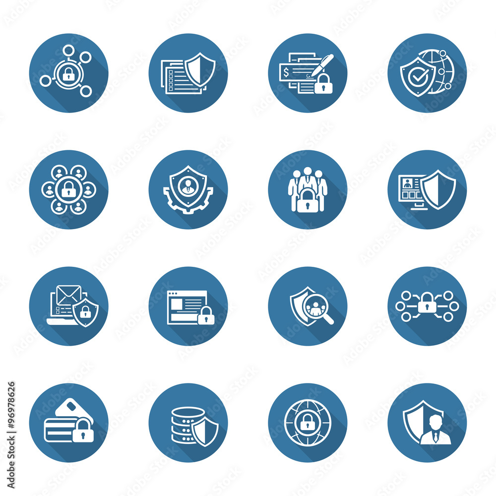Flat Design Protection and Security Icons Set.