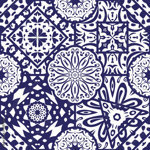 Vector abstract seamless pattern varies ornaments, geometric patterns, circles, squares, triangles and floral patterns.