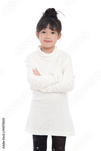 Cute asian girl in white turtleneck dress