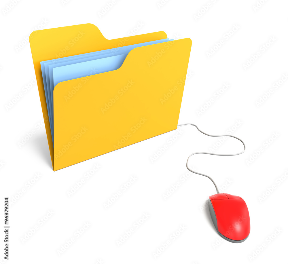 Yellow Folder connected to mouse. 3D Rendering Yellow Folder connected to mouse. 3D Rendering