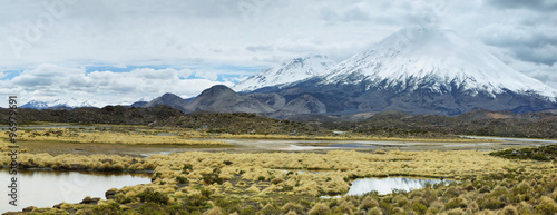 Snow capped Parinacota volcano