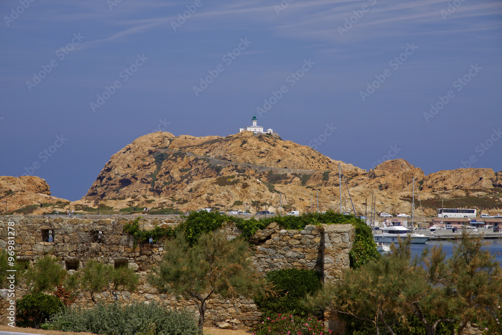 Ile Rousse, rock with lighthouse, Balagne, Northern Corsica, France, Europe