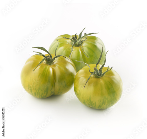 Trio of fresh green tiger tomatoes