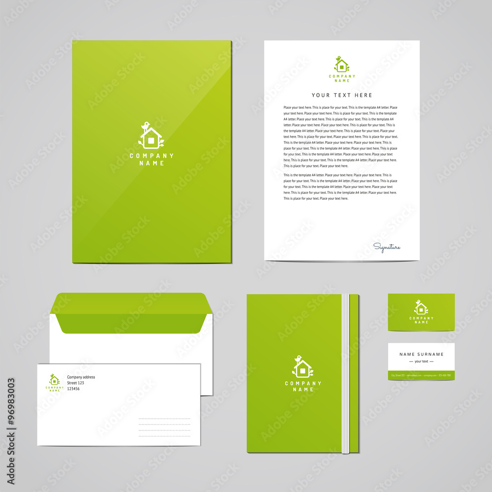 Corporate identity eco design template. Documentation for business Throughout Business Card Letterhead Envelope Template