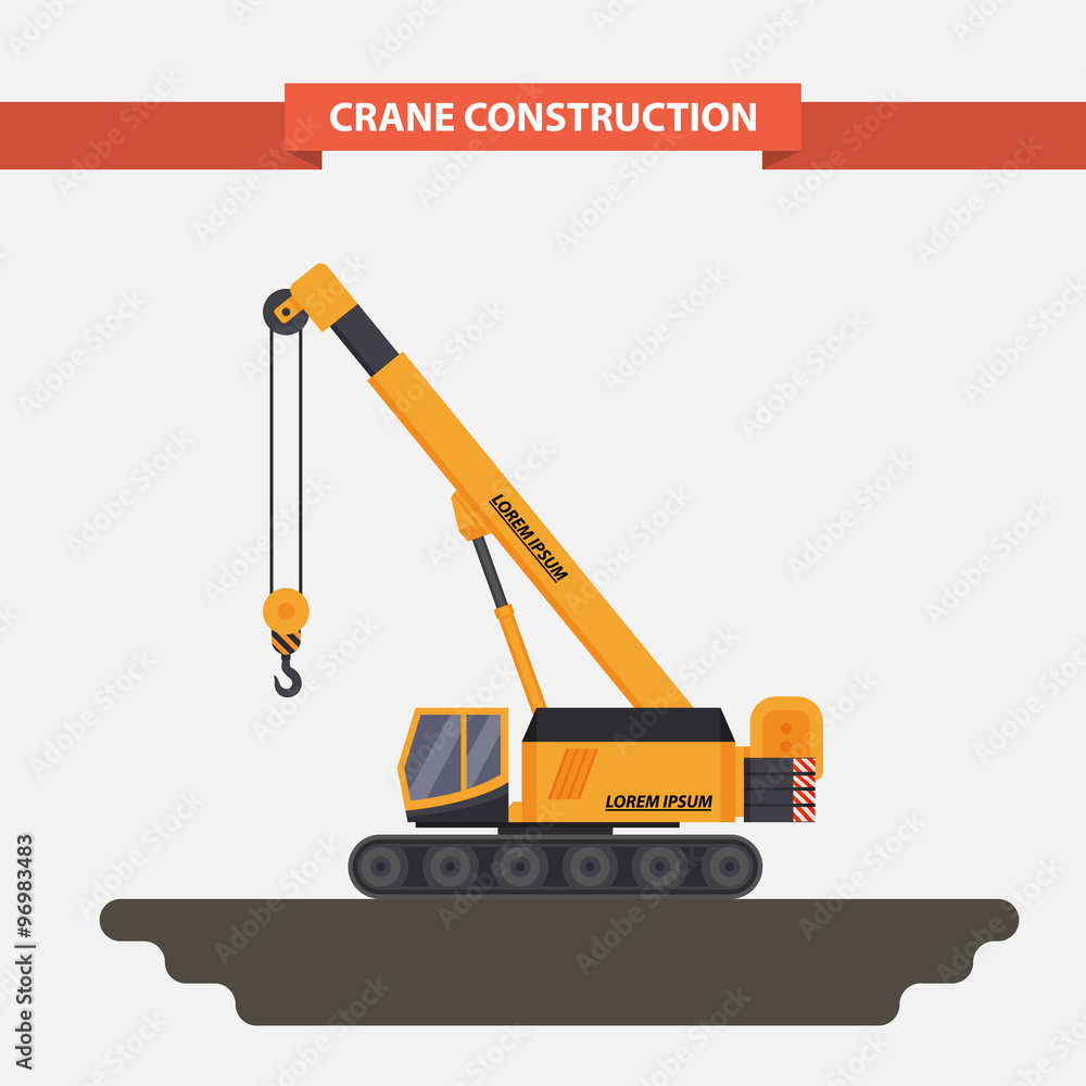 mobile crane, tractor. flat, isolated background