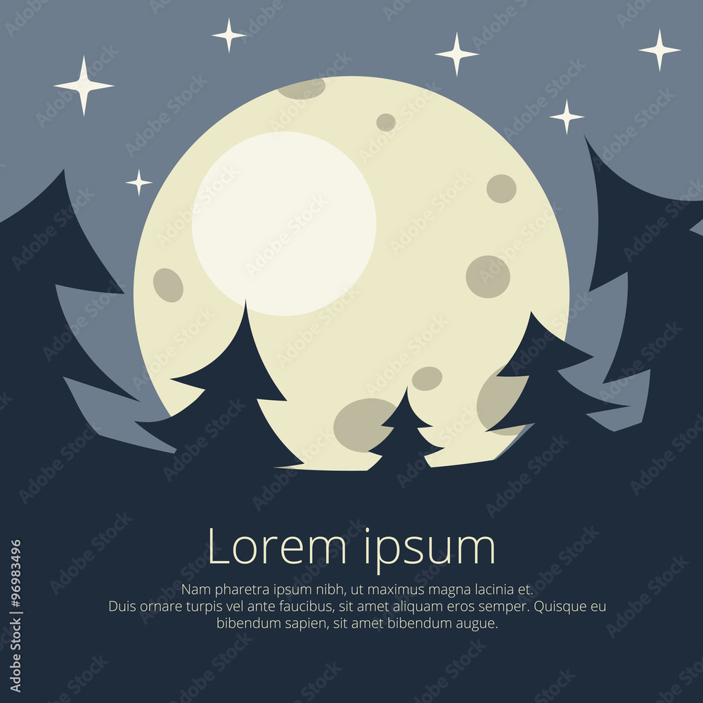 Christmas background with fir trees, moon. flat Christmas background with fir trees, moon. flat