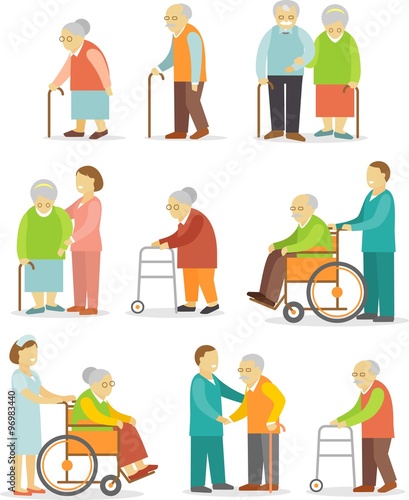Set of older people in flat style