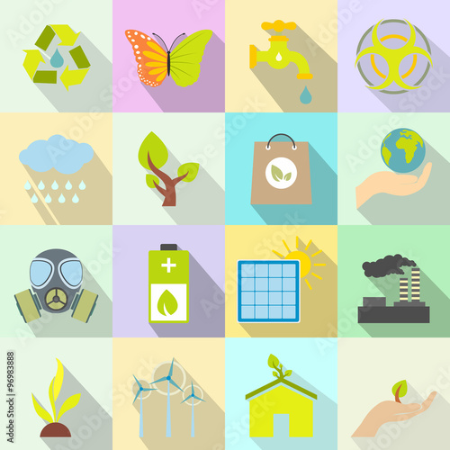 Universal ecology flat icons set