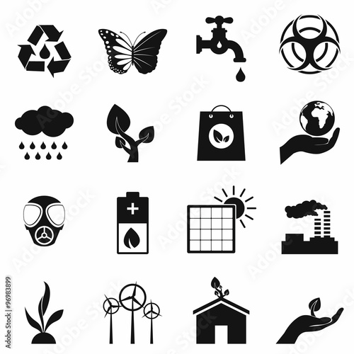 Universal ecology black icons set