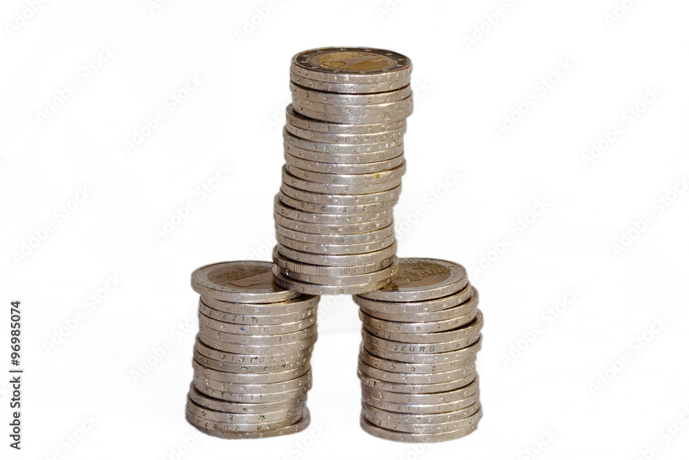 An unstable construction of euro coins, about to collapse An unstable construction of euro coins, about to collapse