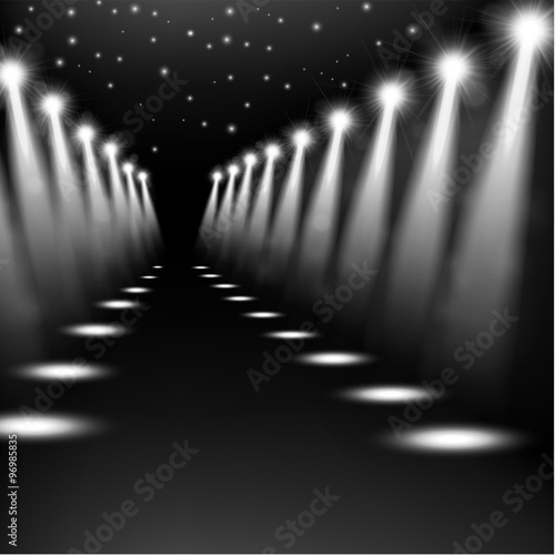 White spotlights shining in perspective view background