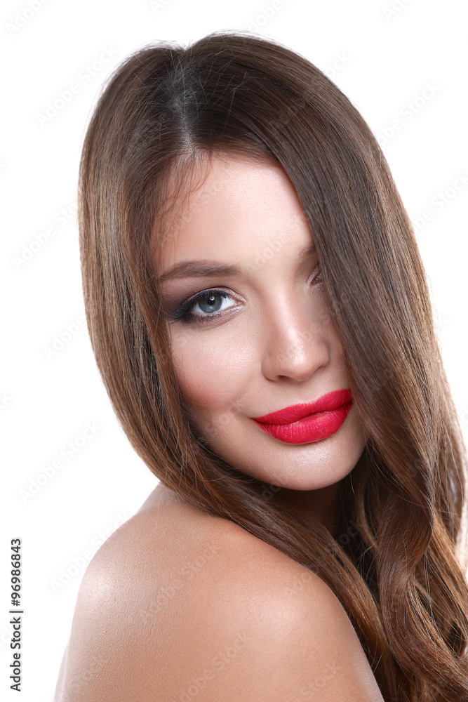 Portrait of beautiful young woman . Isolated on white background Portrait of beautiful young woman . Isolated on white background