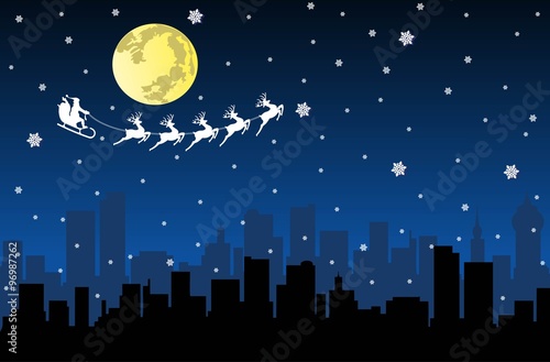 Santa Flying with sledge on Night City