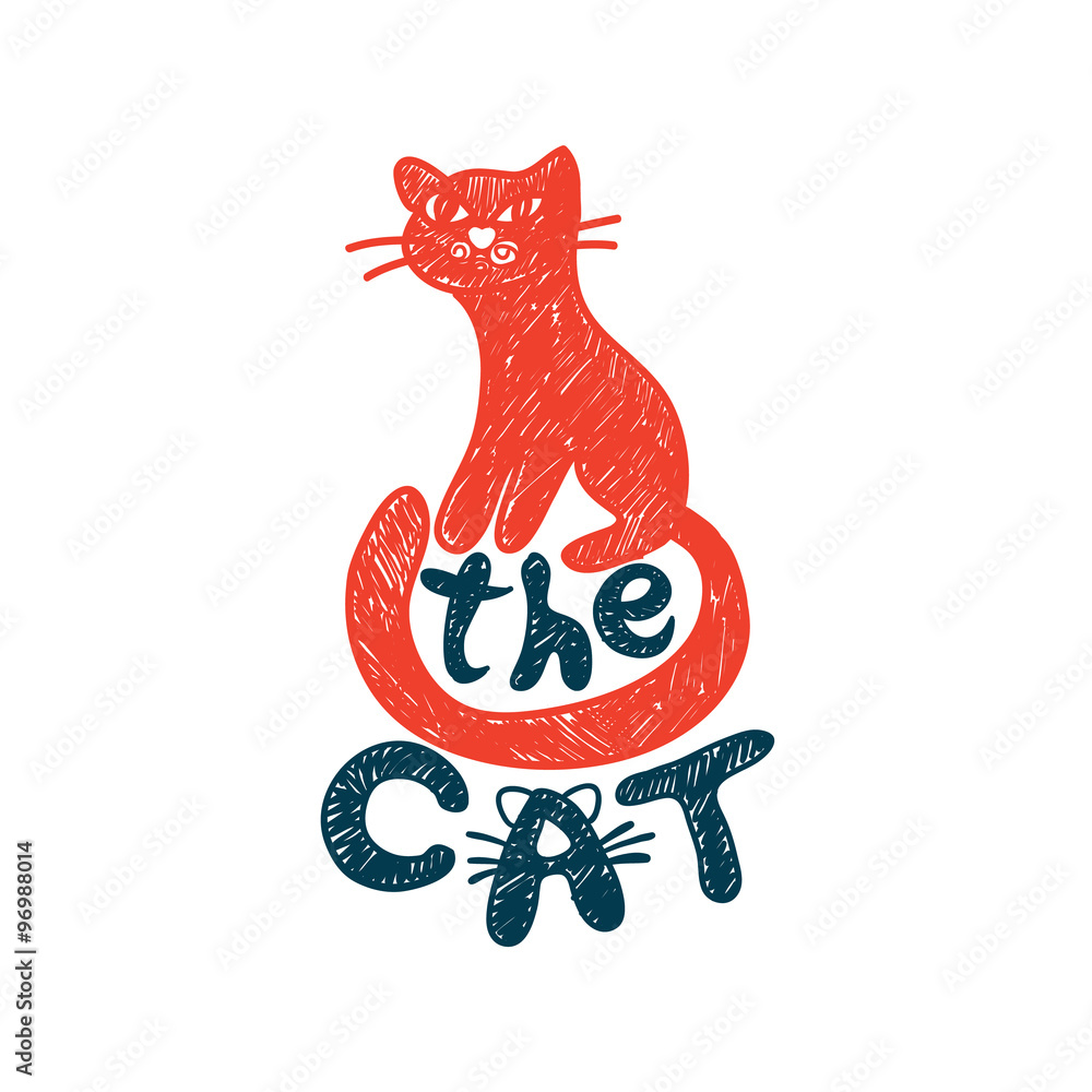 Obraz Cat freehand drawing with lettering