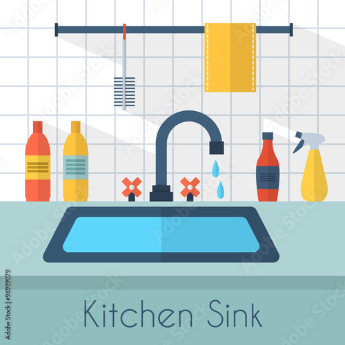 Kitchen sink with kitchenware