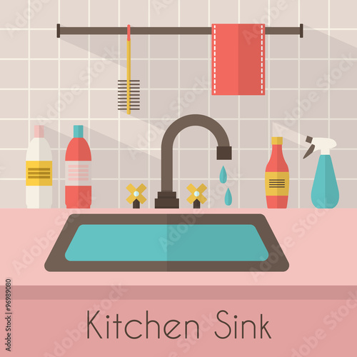 Kitchen sink with kitchenware