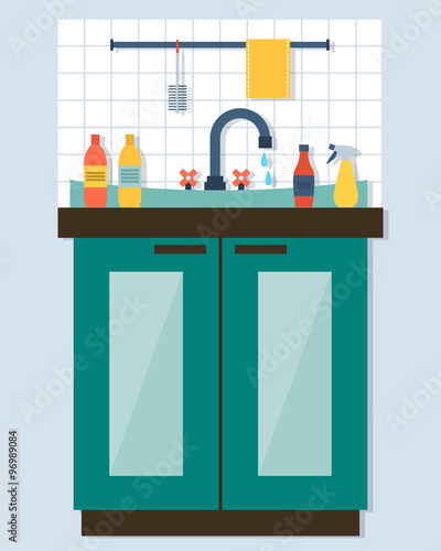 Kitchen sink with kitchenware