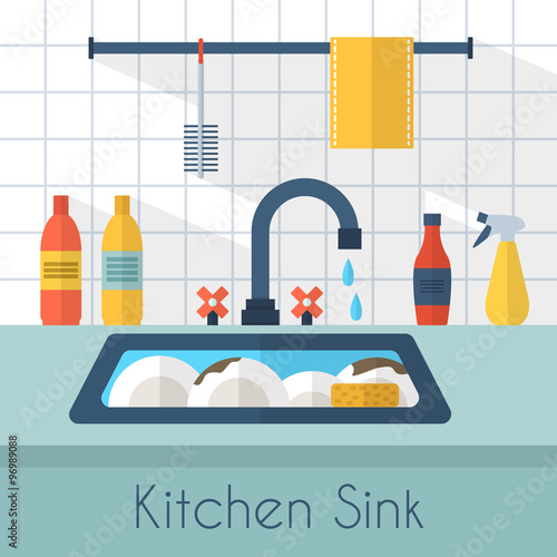 Kitchen sink with kitchenware