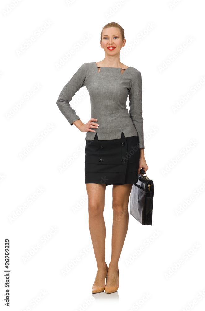 Woman with briefcase isolated on white Woman with briefcase isolated on white