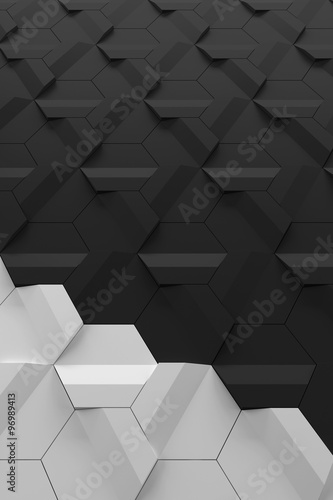 Dark grey and light grey hexagonal relief wall surface - vertical abstract background 