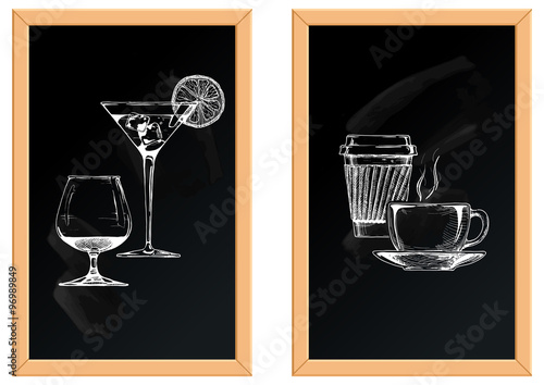set of alcoholic and soft drinks.