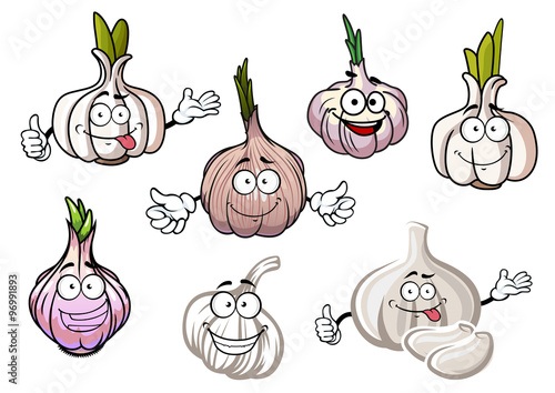 Cartoon spicy garlic vegetables with green sprouts