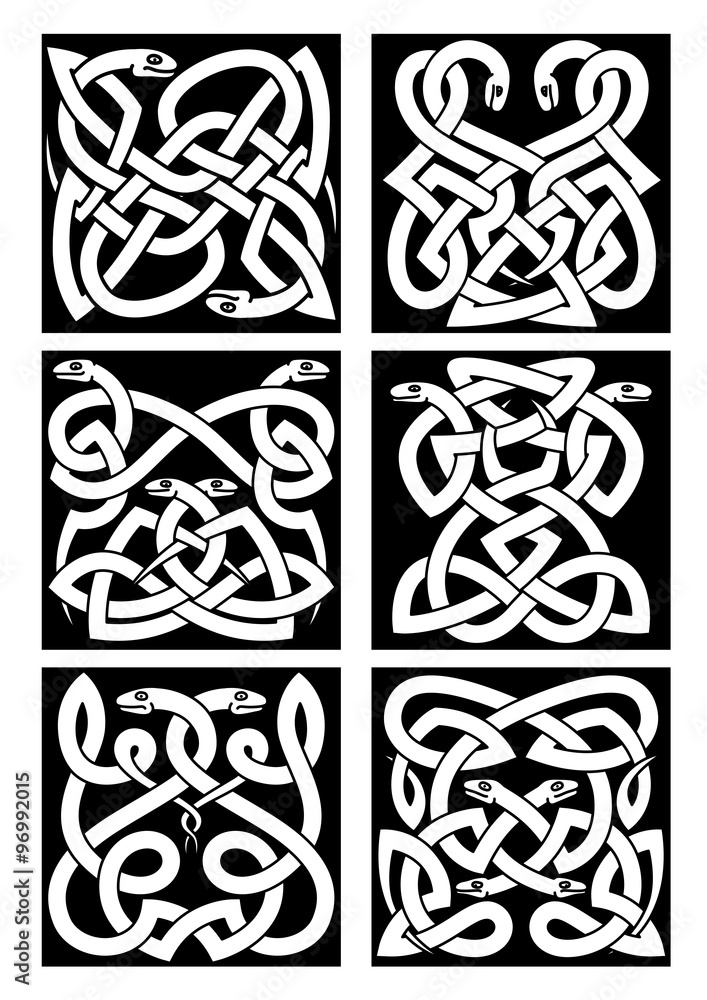 Obraz premium Celtic snakes knot patterns with tribal ornament