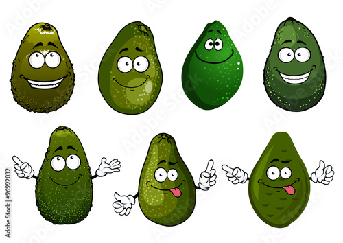 Funny cartoon green avocado fruits cartoon