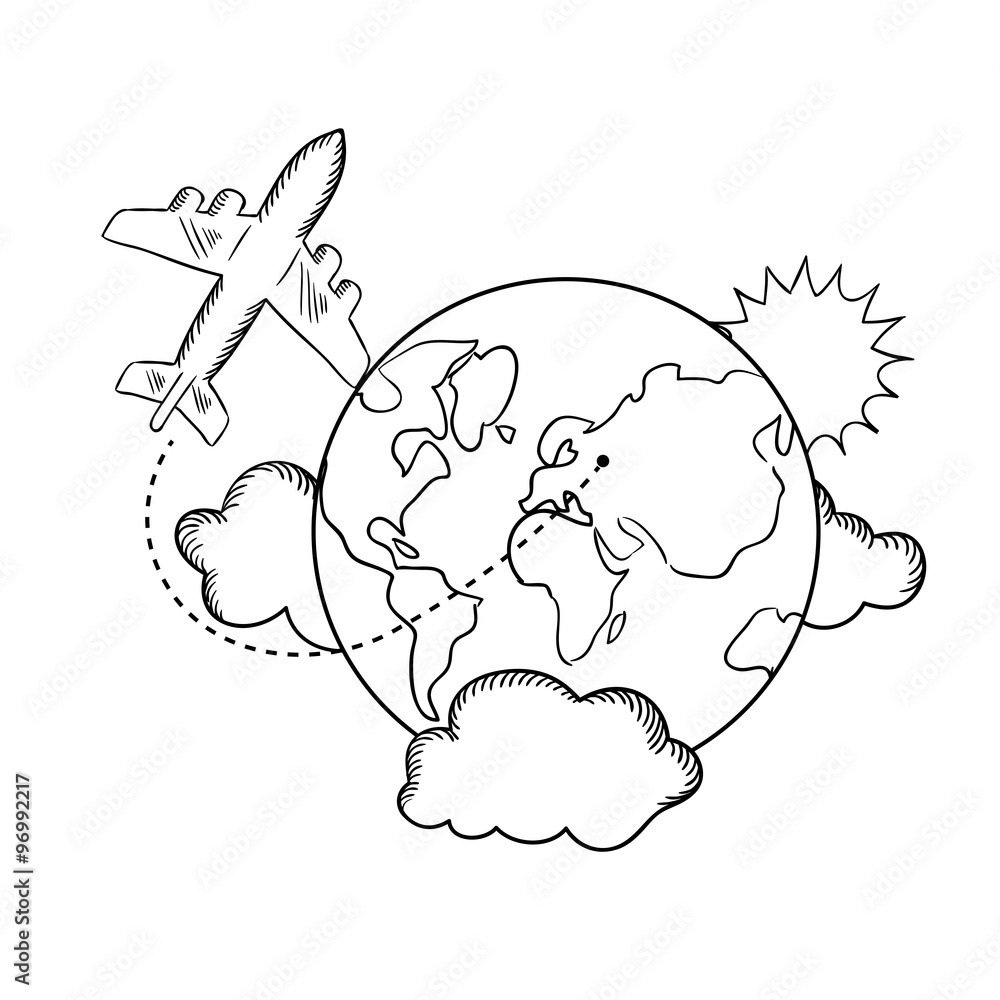 Air travel around the earth, sketch Stock Vector | Adobe Stock