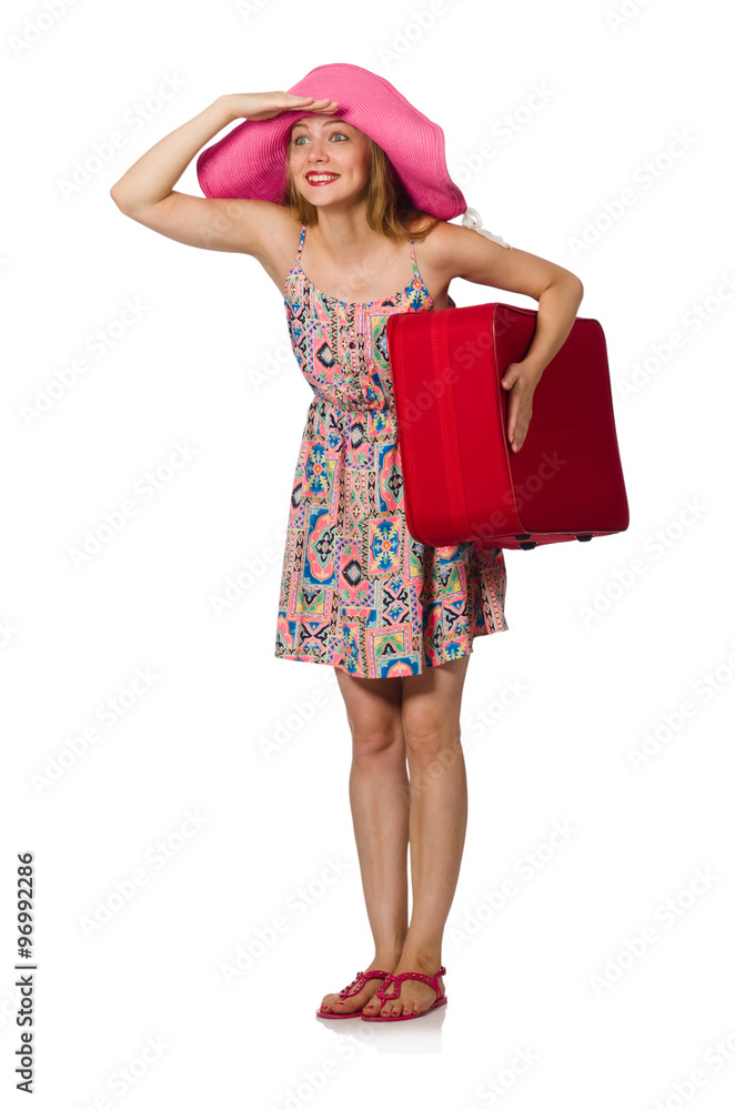 Woman in travelling concept on white Woman in travelling concept on white