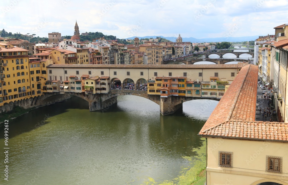 bridge called Ponte Vecchio and Vasari Corridor in Florence Ital