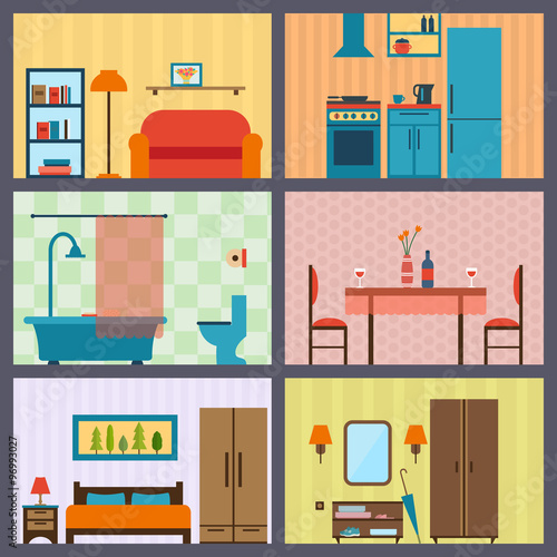 Furniture icon set for rooms of house