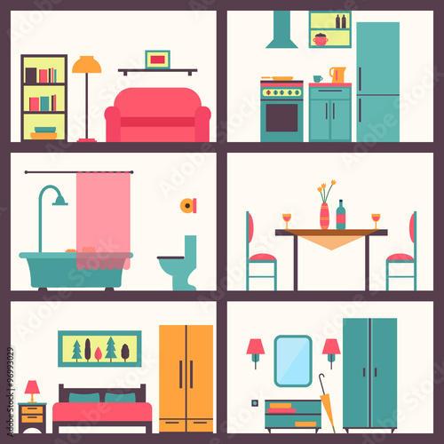 Furniture icon set for rooms of house