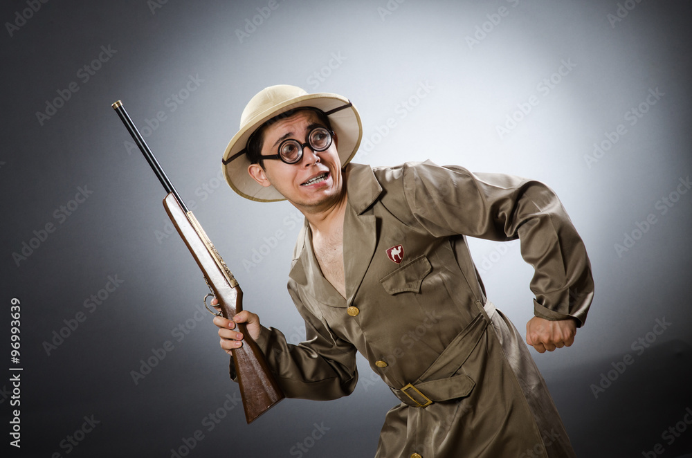 Fototapeta premium Funny hunter in hunting concept