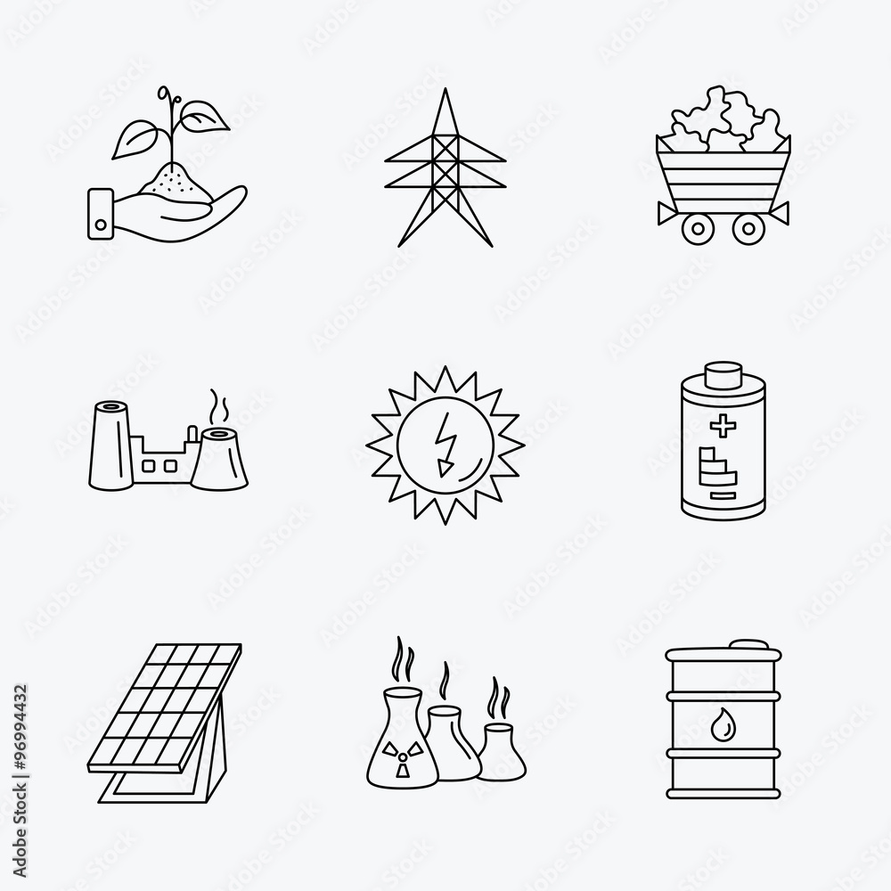 Naklejka premium Solar collector energy, battery and oil barrel.