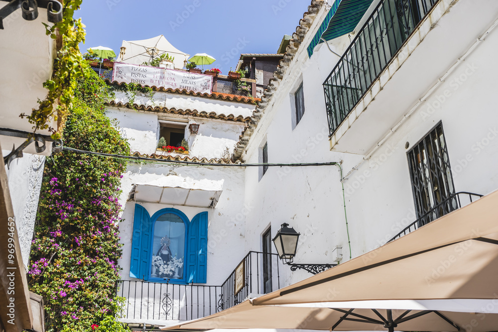 white architecture tourist streets in Marbella, Andalucia Spain