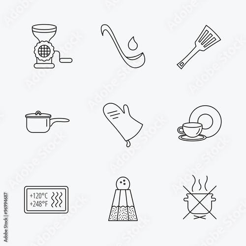 Soup ladle, potholder and kitchen utensils icon.