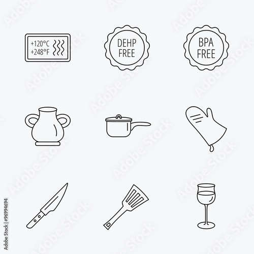 Saucepan, potholder and wineglass icons.