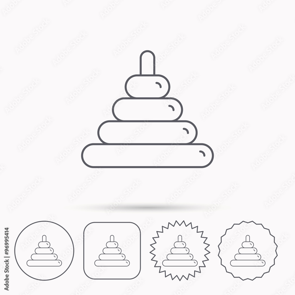 Pyramid baby toy icon. Child tower game sign. Pyramid baby toy icon. Child tower game sign.