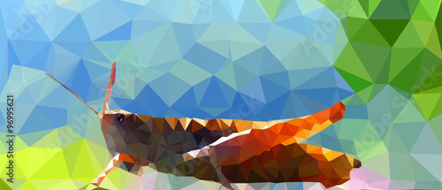 Low poly grasshopper, realistic triangular pattern