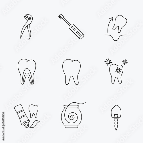 Tooth extraction, electric toothbrush icons.
