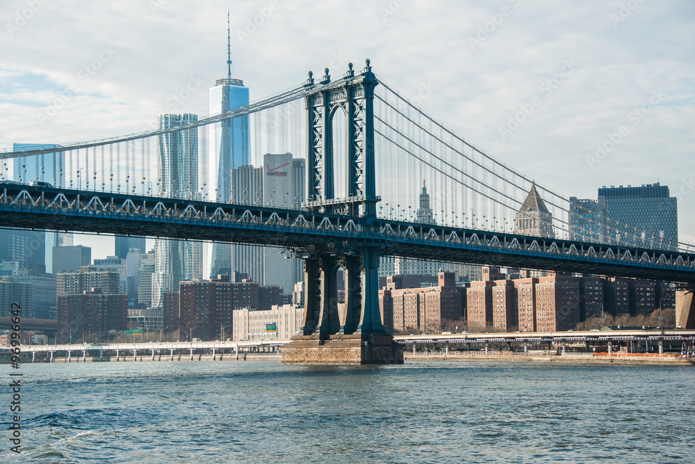 Manhattan bridge on summer day in New York