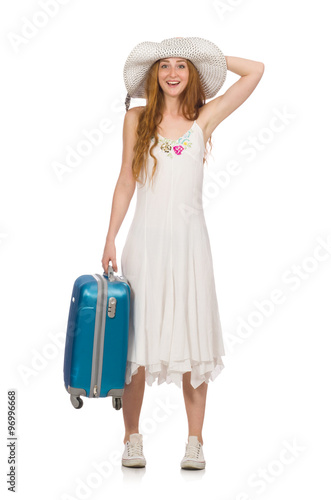 Woman in travelling concept on white