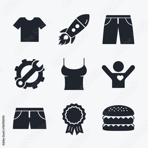 Clothes signs. T-shirt and pants with shorts.