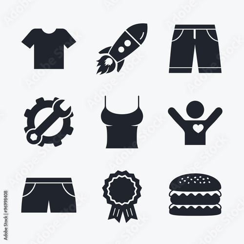 Clothes signs. T-shirt and pants with shorts.