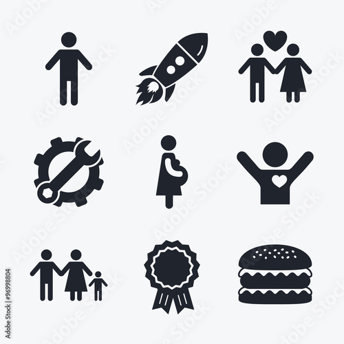 Family lifetime icons. Couple love and pregnancy