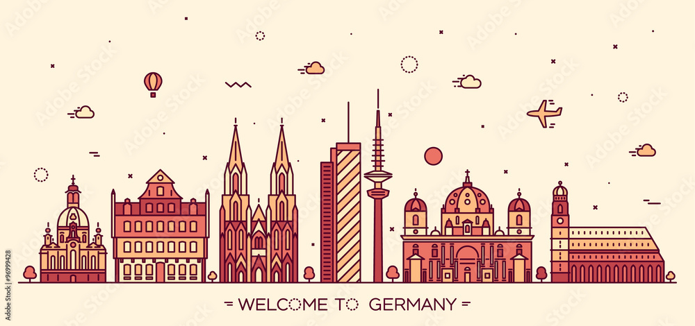 German cities vector illustration linear style